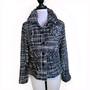 VTG ANAGE Black/White Plaid Tweed Beaded & Sequin Accent Sz M Original Brooch